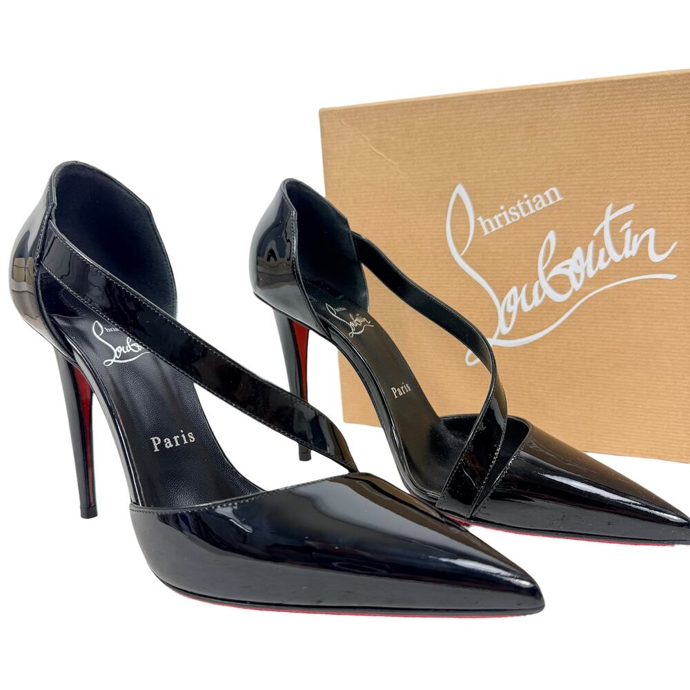 Christian Louboutin Black Patent Leather Pointed-Toe Slingback Heels